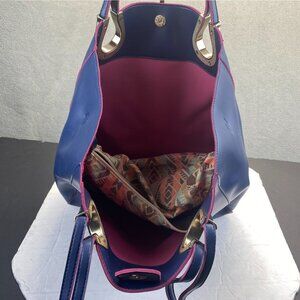 David Jones Paris Blue Leather Purse Bag,g Handbag Snap